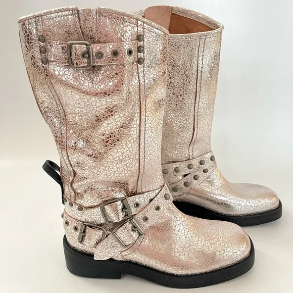 NIB Free People WTF Janey Engineer Boots in Silver Size 9 - Picture 4 of 12